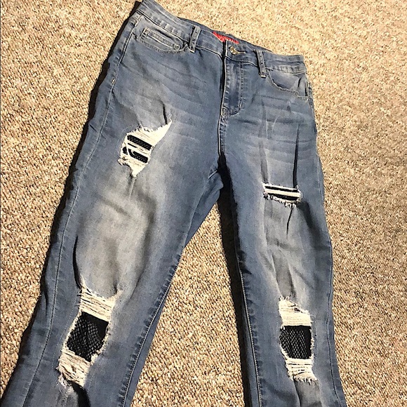 Guess Ripped Jeans with Fishnet Detailing  High-waisted mom Jeans - Picture 5 of 5